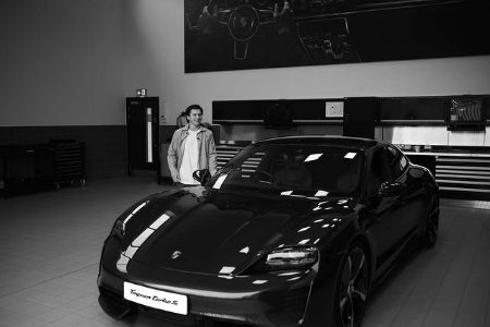 Tom Holland with his new car, Porsche Taycan